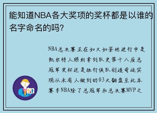能知道NBA各大奖项的奖杯都是以谁的名字命名的吗？